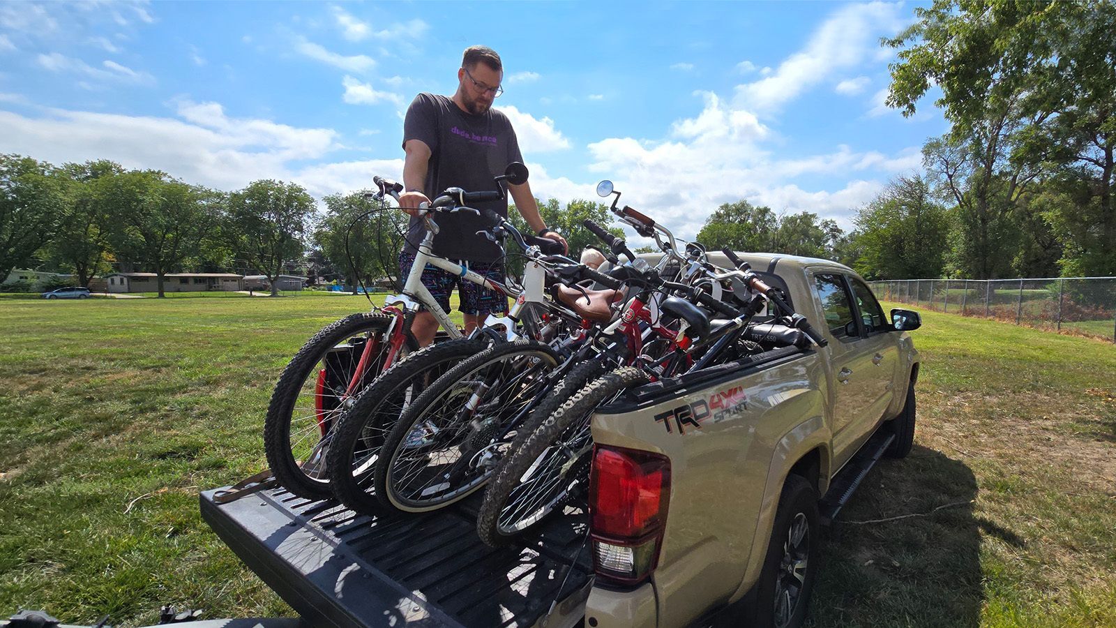 Dawes Middle School receives a truckload of bikes. 
