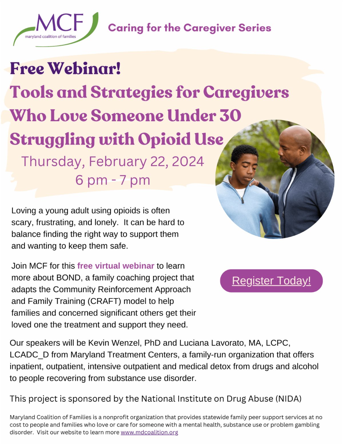 flyer with text explaining caregiver series 