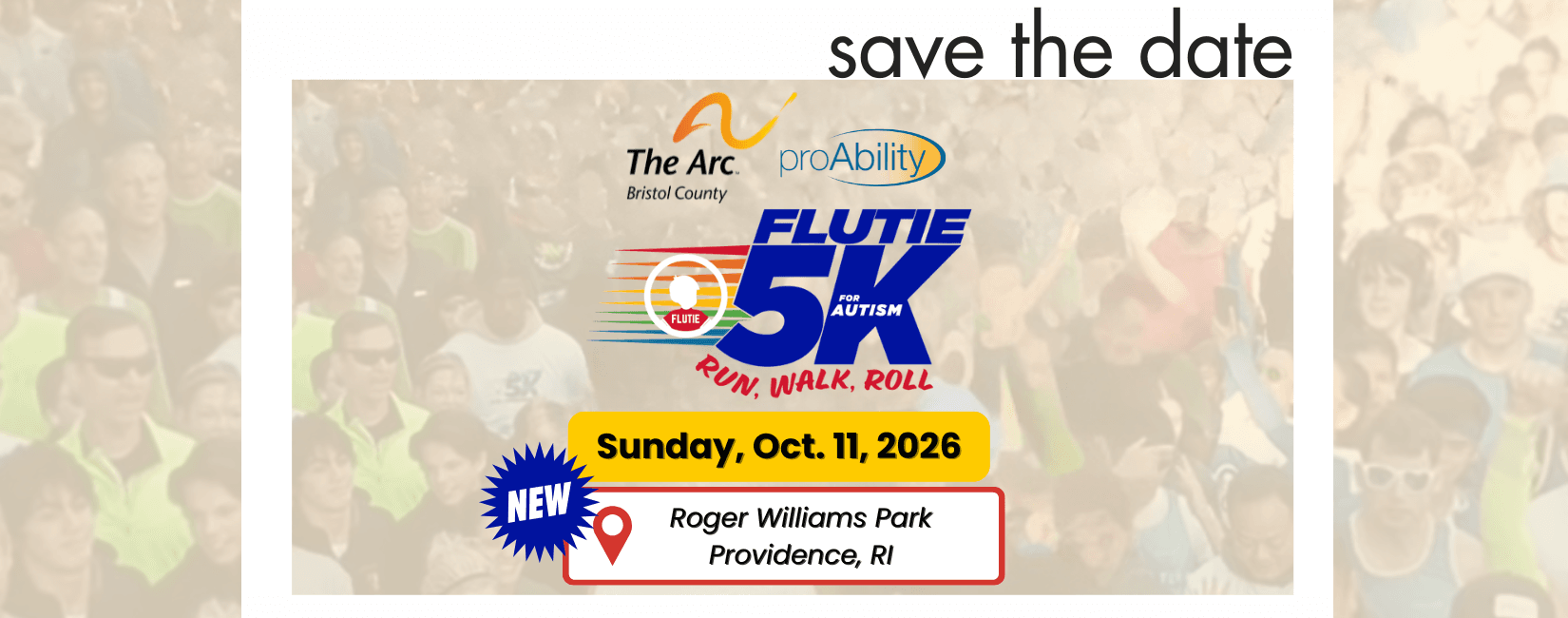 Text reads Save the Date ArcStrong Flutie 5k Sunday, October 11