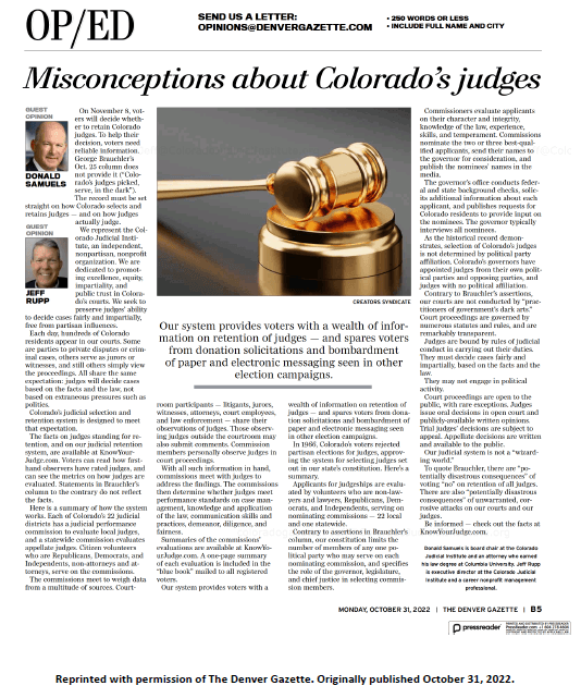 Screenshot of CJI op-ed published in the Denver Gazette in October 2022