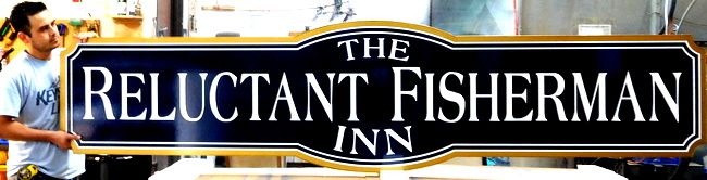 L22254 -  Large Carved HDU  Sign for the   "The Reluctant Fisherman Inn". 
