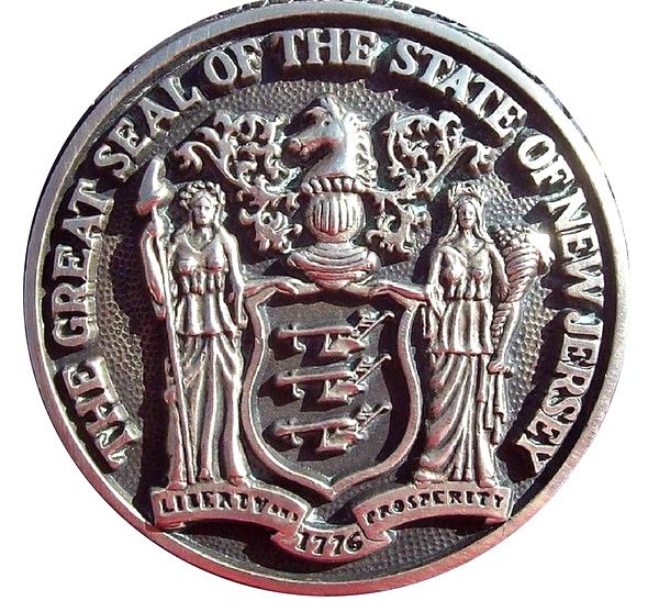 W32342 - Carved HDU 3-D Wall Plaque of the Seal for the State of New Jersey, Silver-Nickel Coated with High Polish 