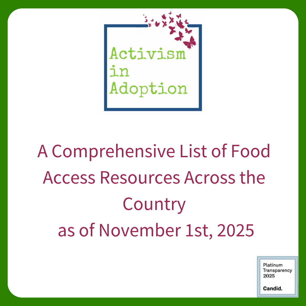 Comprehensive National Resources for Food Access as of November 1st, 2025