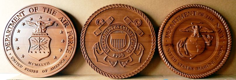 IP-1240 - Set of Carved Plaques of the Seals of Three Armed Forces, Cedar Wood