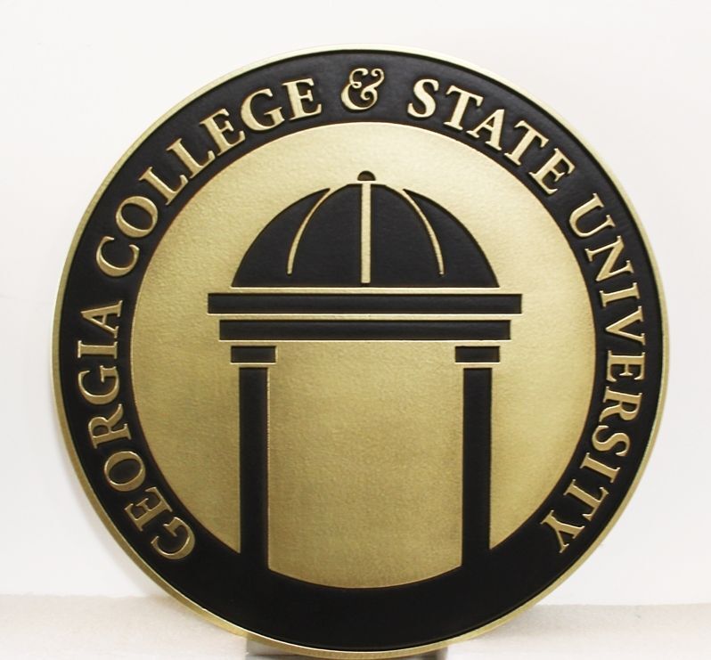 RP-1695 - Carved 2.5-D Multi-Level Brass-Plated Plaque of the Seal of Georgia College and State University