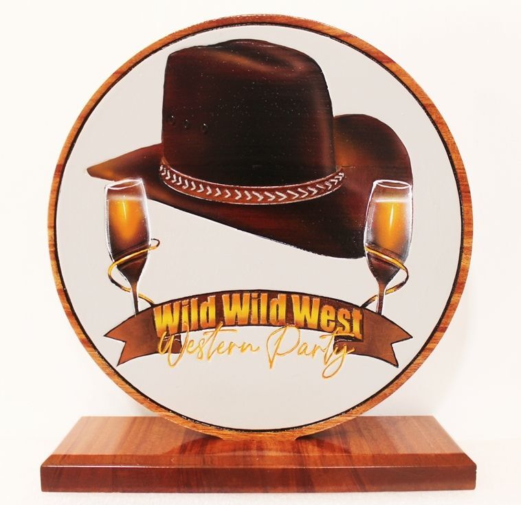 UP-3222 - Carved Mahogany Shelf or Desk Plaque, featuring the Logo of the  Wild, Wild West Western Party