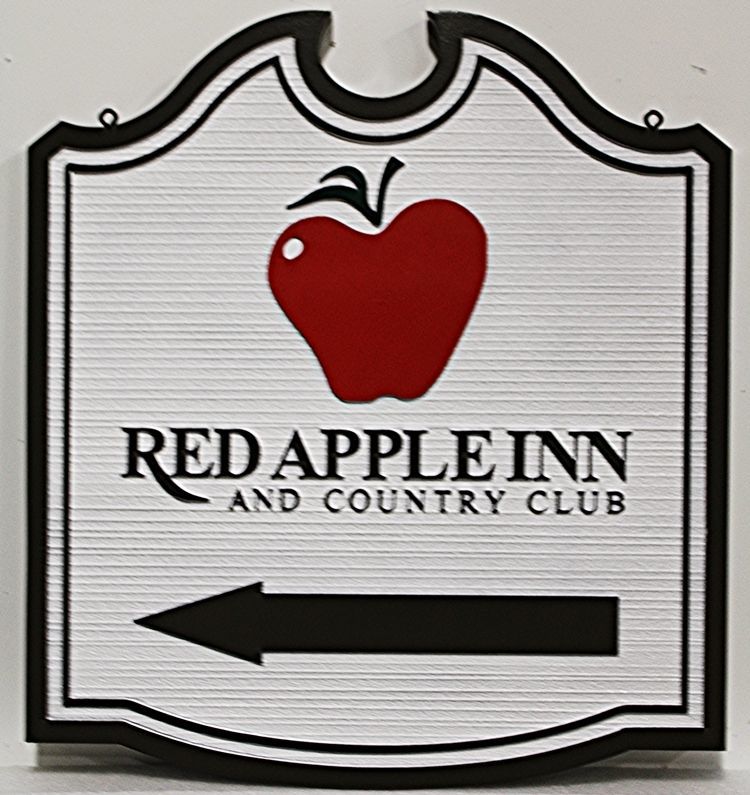 T29066= Carved HDU  Directional sSgn for the "Red Apple Inn and Country Club" 