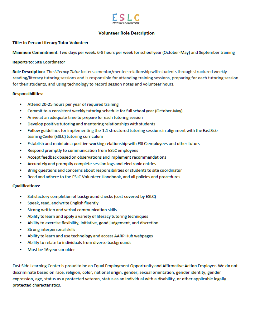 In-Person Tutor Job Description