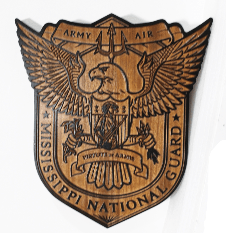 MP-1332 - Engraved Cedar Plaque of the Crest of the Mississippi National Guard
