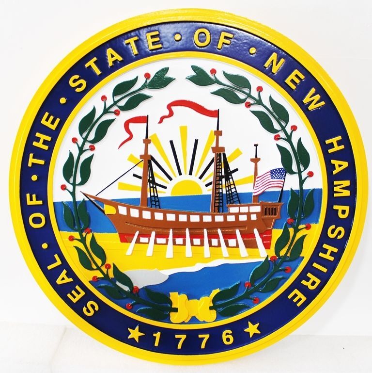 BP-1341 - Carved 2.5-D  Multi-level Raised Relief Plaque of the Great Seal of the State of New Hampshire