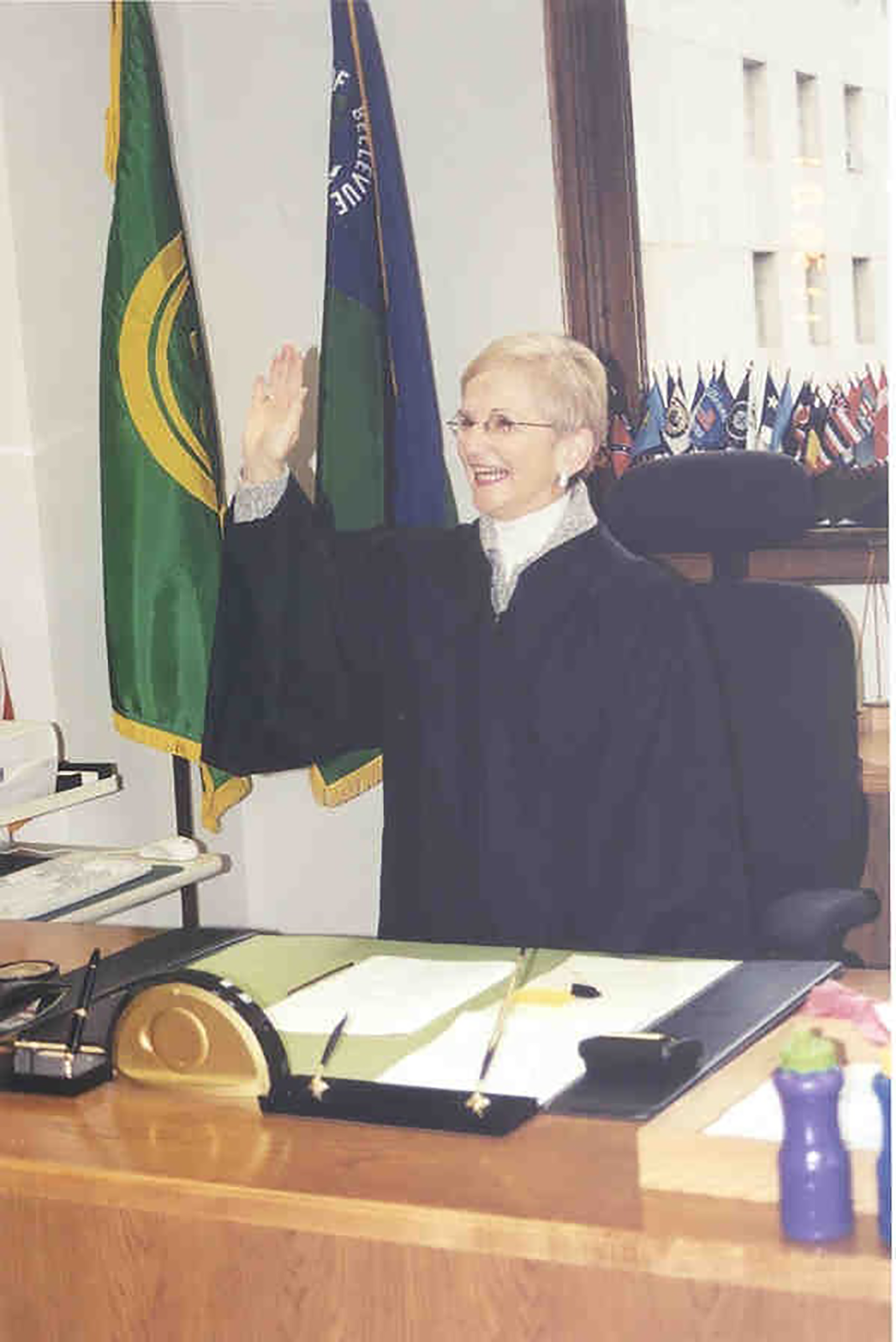 Justice Bridge accepting her second oath of office, 2002.