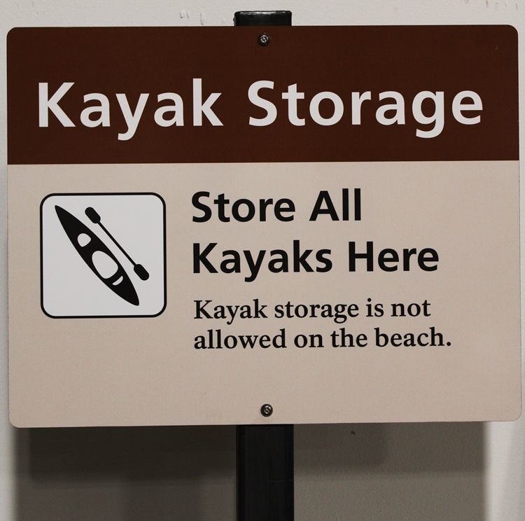 G16377- - Direct Printed Aluminum "Kayak  Storage"  Sign and Weathering Steel Post