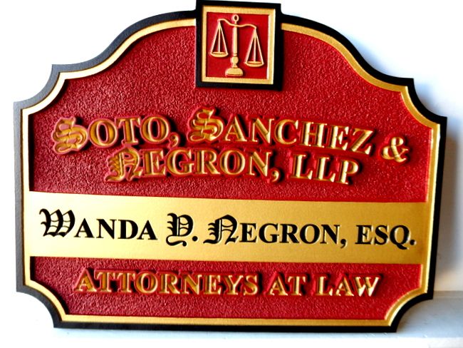 A10322 - Decorative Carved and Engraved  Law Office Sign, with Scales of Justice
