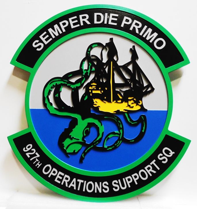 LP-4035 - Carved Plaque of the Crest of the 927th Operations Support Squadron, Artist Painted