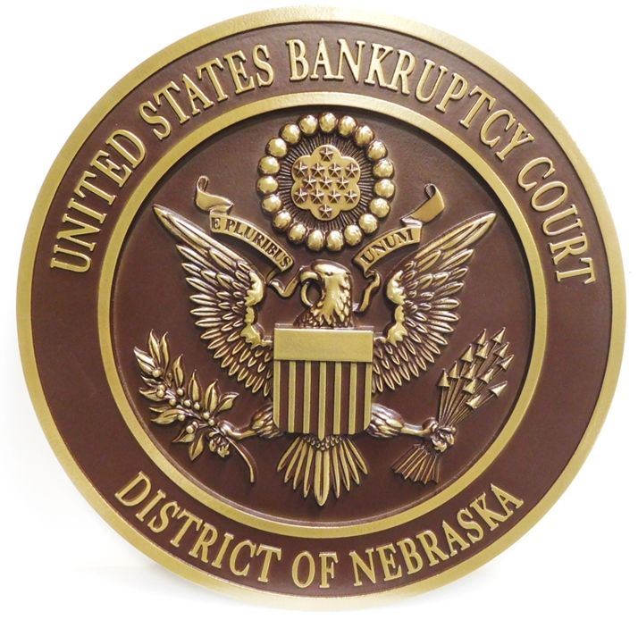 FP-1430 - Carved Plaque of the Seal of the US Bankruptcy Court, District of Nebraska, 3-D Bronze Plated