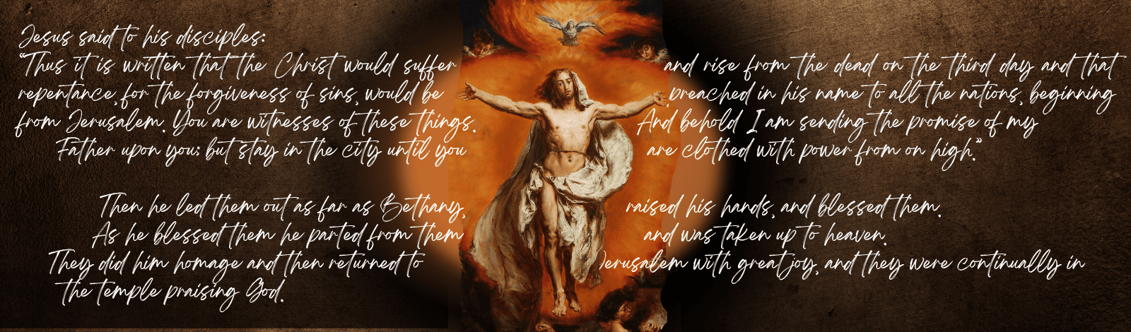 Jesus ascending into heaven surrounded by the fire of the Holy Spirit