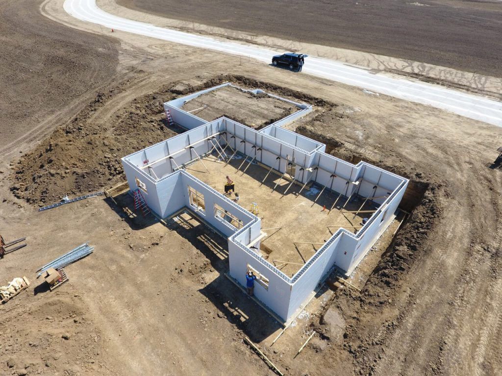 Aerial shot of a LiteForm house in progress