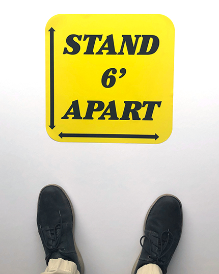 Floor Decal "Stand 6 Apart" (w/ arrows) Square Yellow