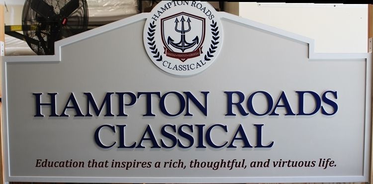 FA15525 - Carved 2.5-D Multi-level Raised Relief HDU  Entrance  sign for Hampton Roads Classical School
