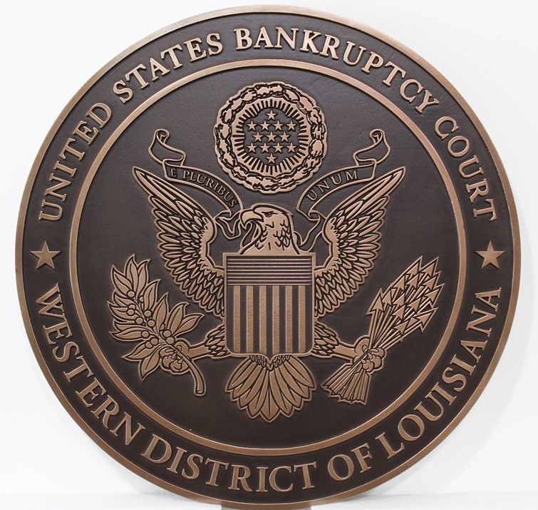 FP-1442 - Carved 2.5-D Raised and Engraved Relief Bronze-Plated HDU Plaque of the Seal of the United States Bankruptcy Court, Western District of Louisiana