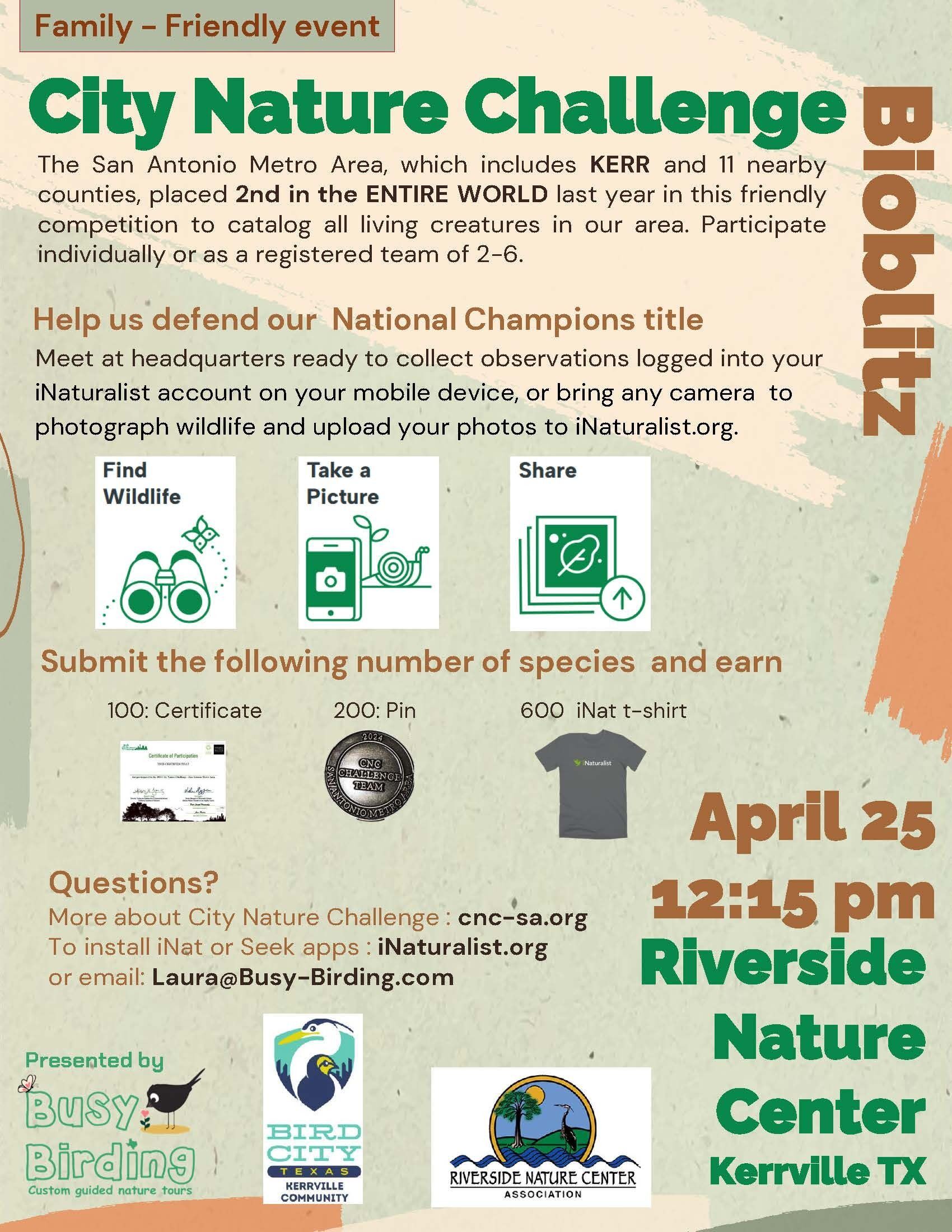 City Nature Challenge, Riverside Nature Center, Kerrville, TX, Scientists, plants, iNaturalist, River, local native plants, local species, kerrville events