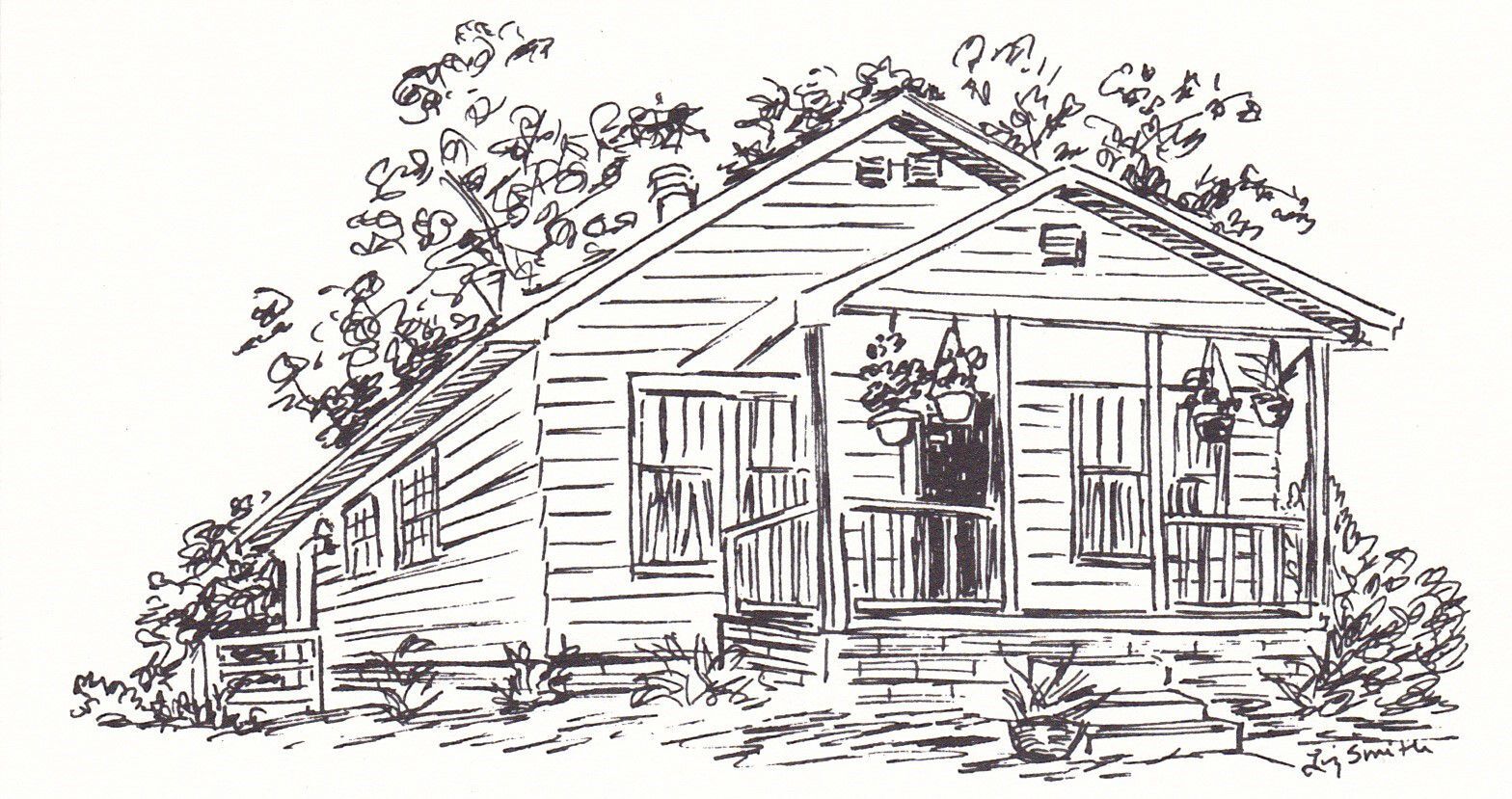 Ink drawing of a house