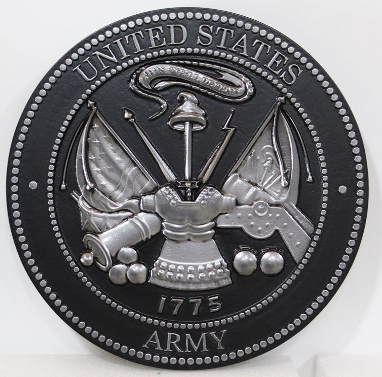 MP-1045- Carved 3-D Bas-Relief Aluminum--Plated Plaque of the Seal of the United States Army
