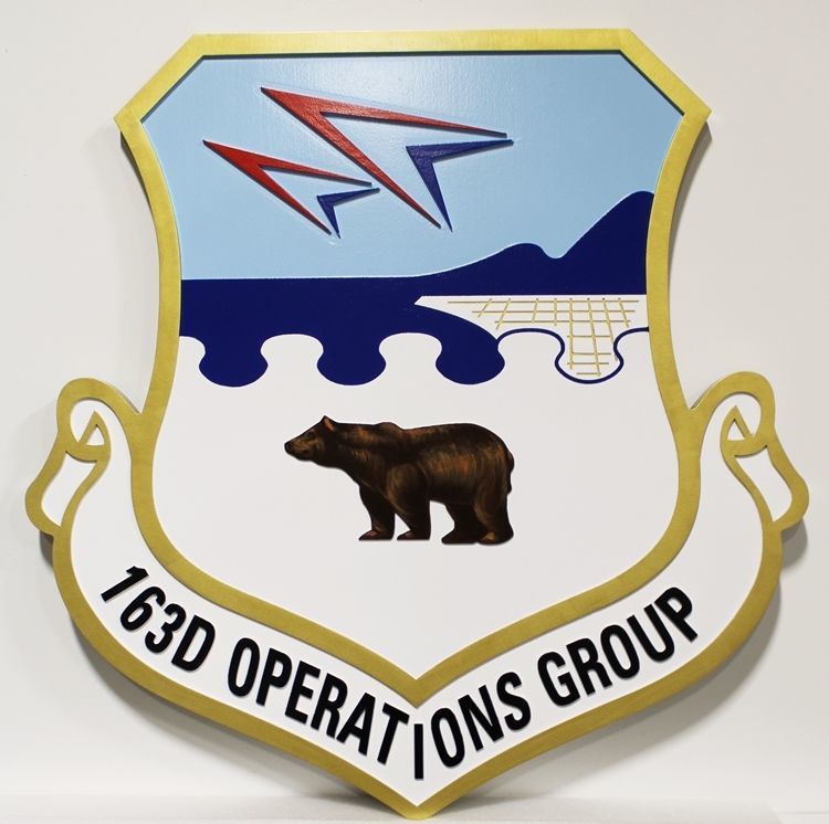 LP-4710 - Carved 2.5-D Multi-Level Raised Relief HDU Plaque of the Crest of the 163rd Operations Group in Alaska, USAF   