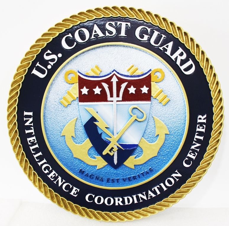 NP-2015 - Carved 2.5-D relief HDU Plaque of the Seal of the US Coast Guard Intelligence Coordination Center