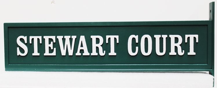 H17091- Carved   2.5-D HDU Street Name Sign for Stewart Court, with Steel Side Bracket for Mounting to a Post