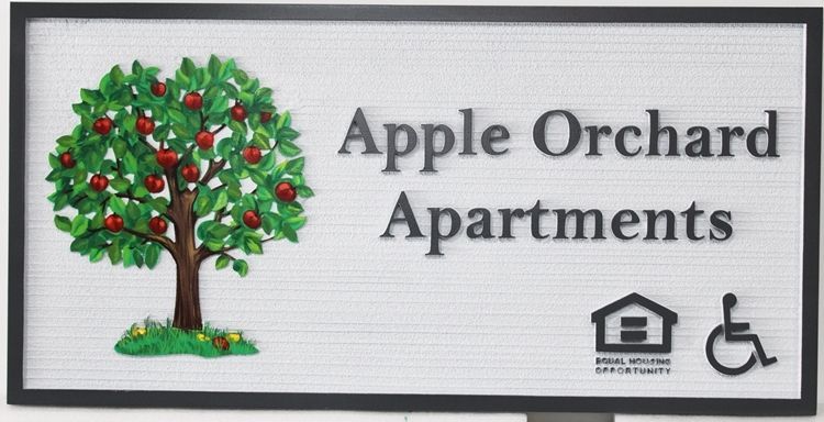 K20432 - Carved 2.5-D Raised Relief High-Density-Urethane (HDU)  Residential Community Sign for  "Apple Orchard Apartments"
