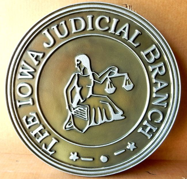 A10856 - Wall Plaque for State of Iowa Judicial Branch,,Silver-Nickel Coated with Tan-Gold Background Patina