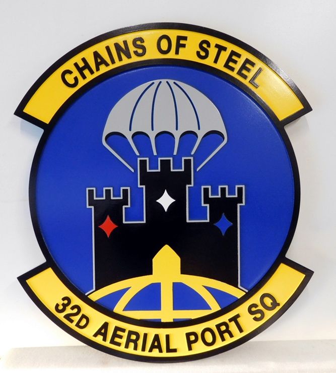 LP-7160- Carved Plaque of the Crest of the Air Force's 32nd Aerial Port Squadron, Artist Painted