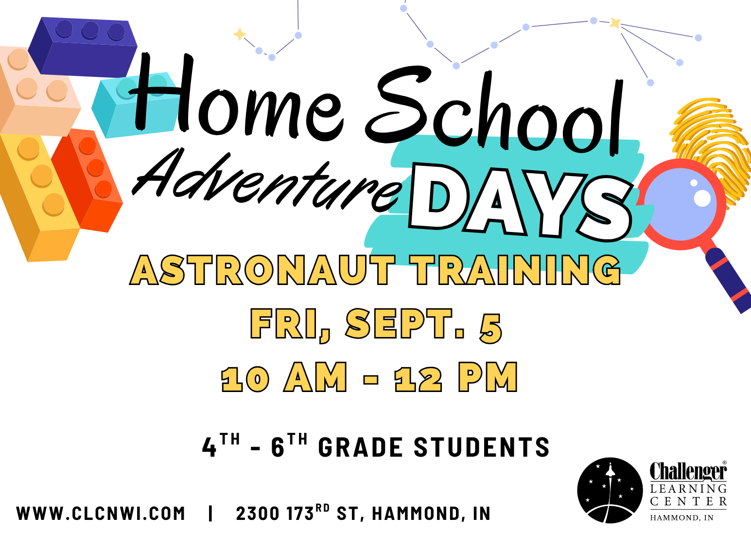 5th Sept. (Fri) - Astronaut Training (4th - 6th Graders)