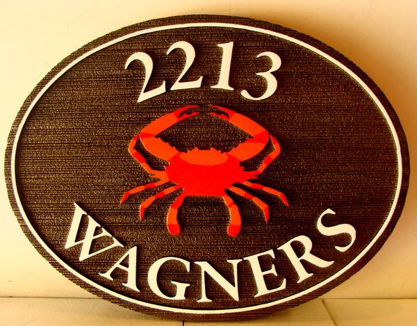 L21562 - Sandblasted HDU Coastal Address Sign, with Crab