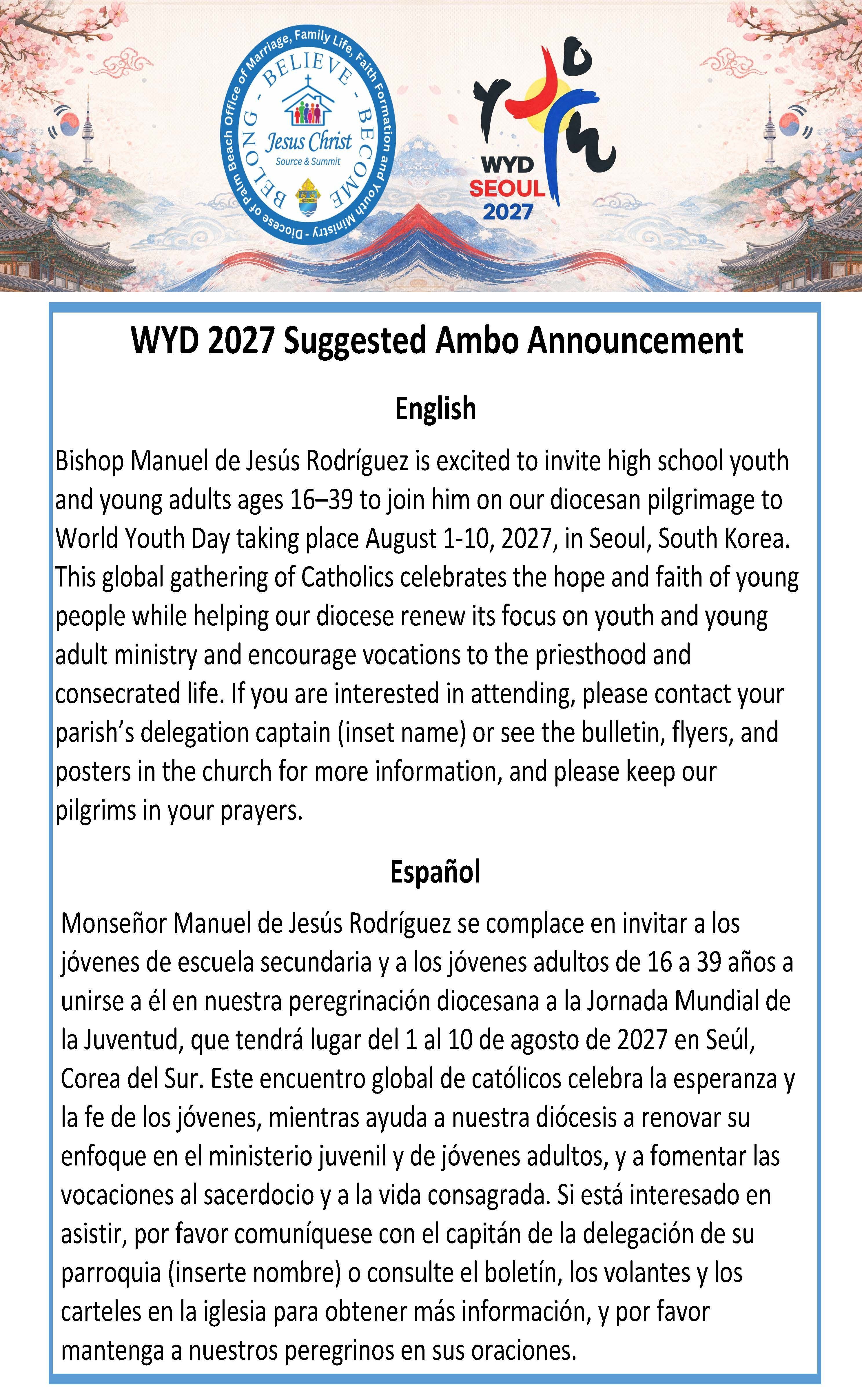 Suggested Ambo Announcemants