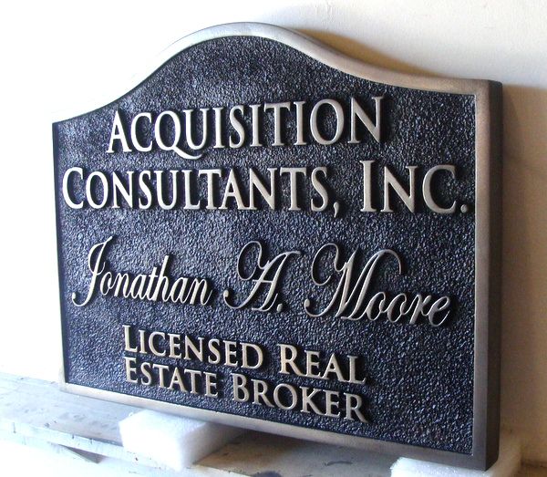 M7466 - Metallic Silver Paint Text on Sandblasted Background, HDU Sign for Real Estate Broker