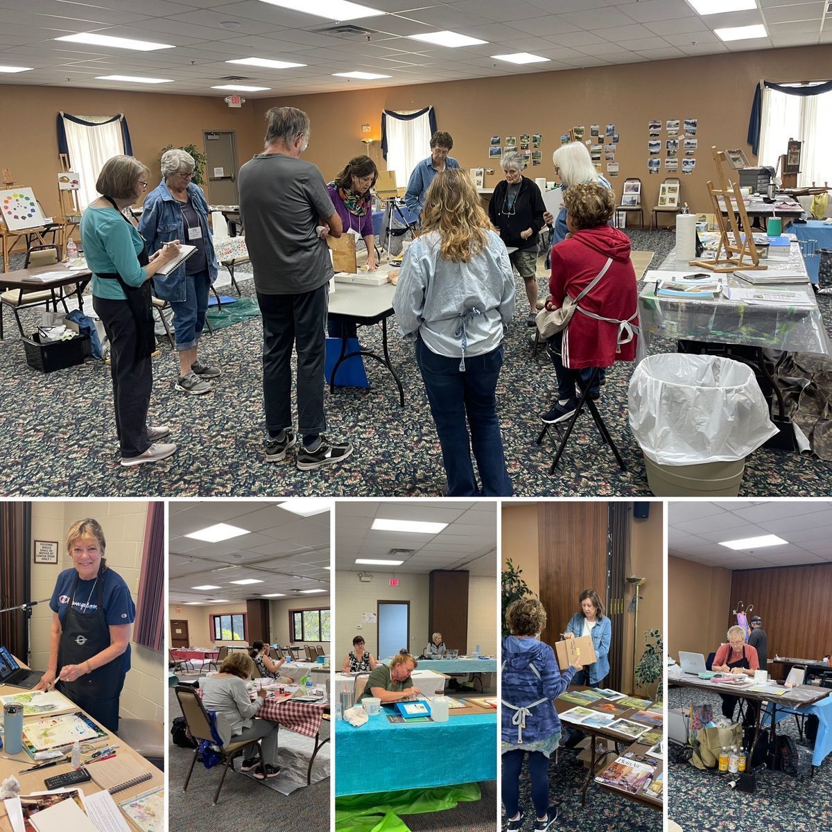 Collage of artists working and learning at the T.L.C. Fall Art Workshop
