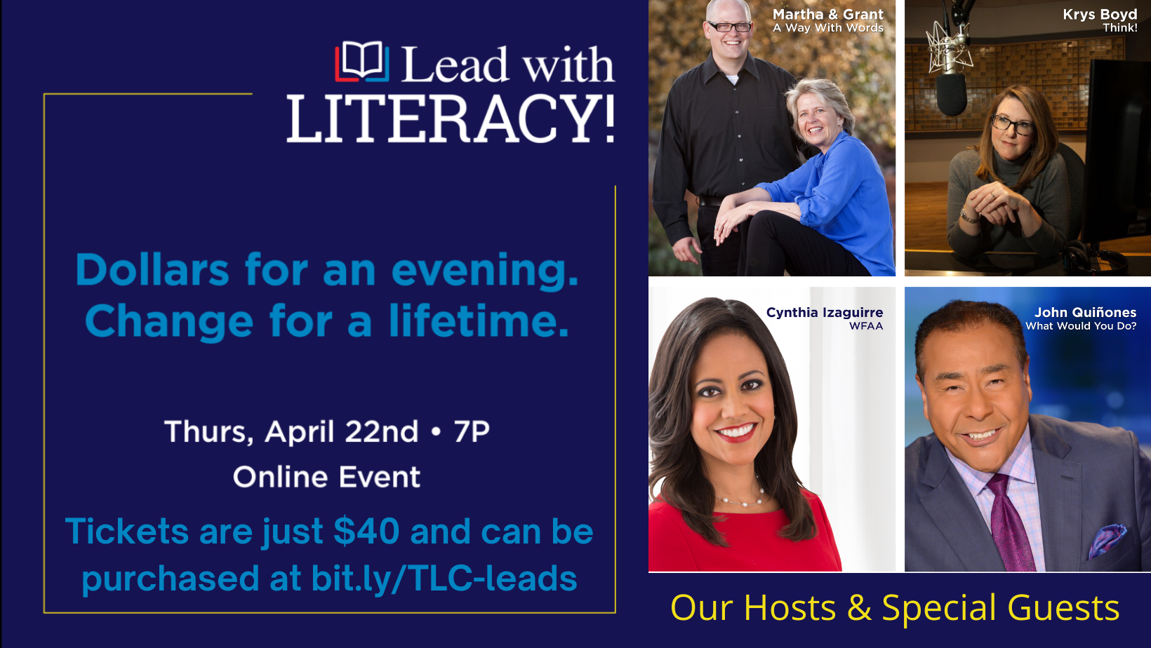 Lead with Literacy Virtual Event and Fundraiser: April 22 @ 7PM