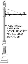 GA16722 - Decorative Pole, Finial and Scroll Bracket for Mounting Sign