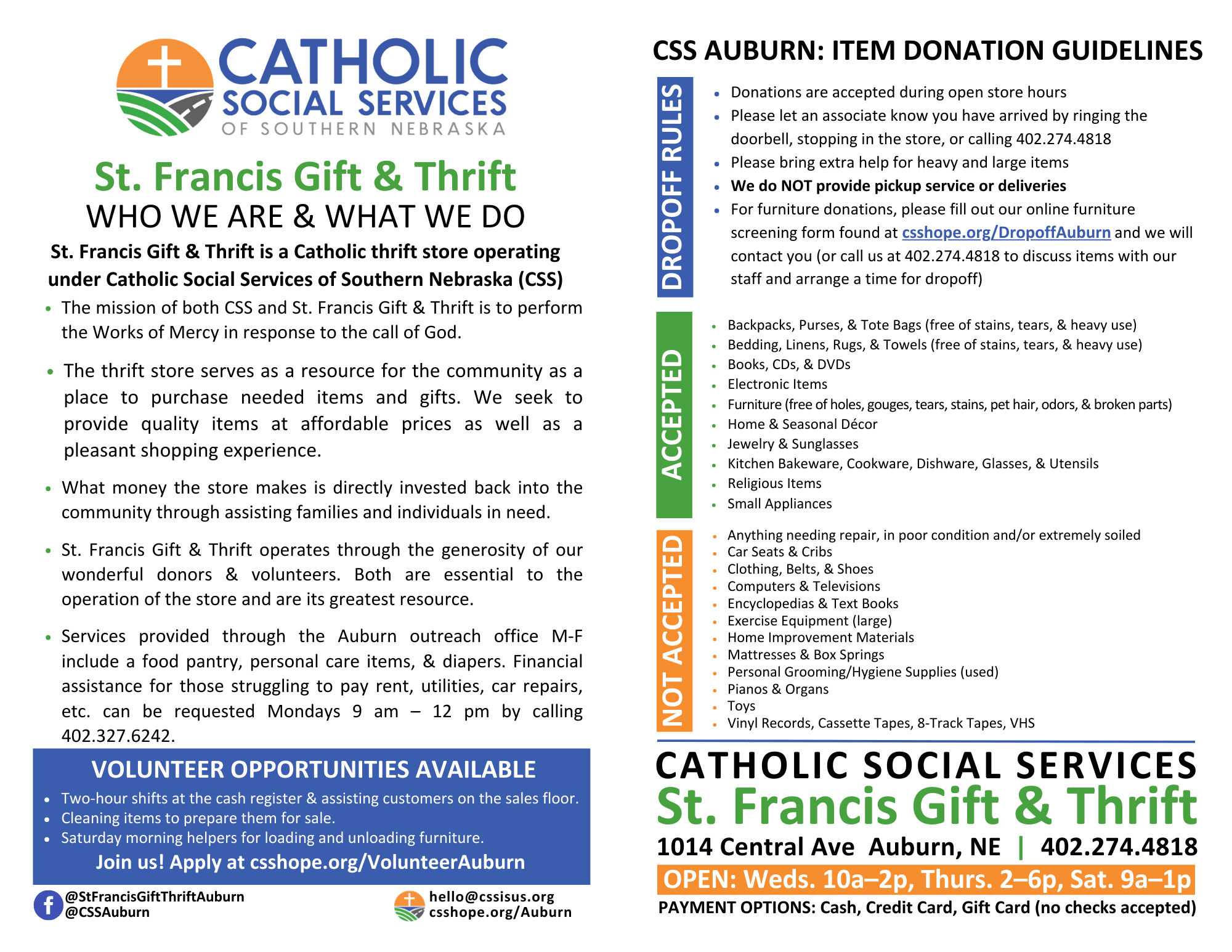 St. Francis Gift & Thrift Item donation guidelines and store information