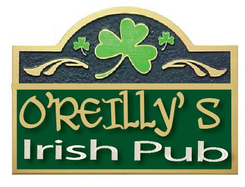 YP-4020 - Carved  Plaque for "O'Reillys Irish Pub" Home Bar, Artist Painted