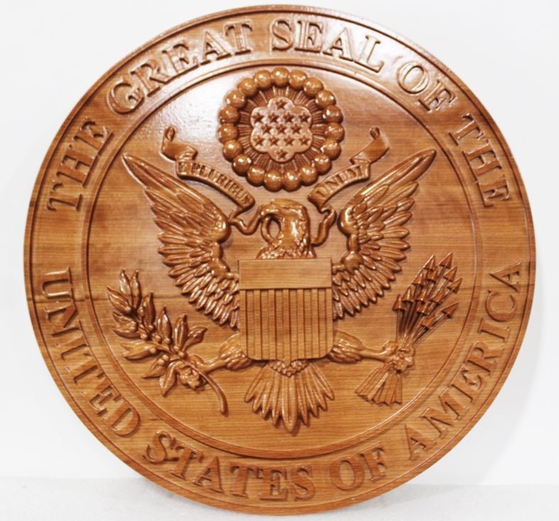 AP-1087 -  Carved 3-D Mahogany Plaque of the Great Seal of the United States of America