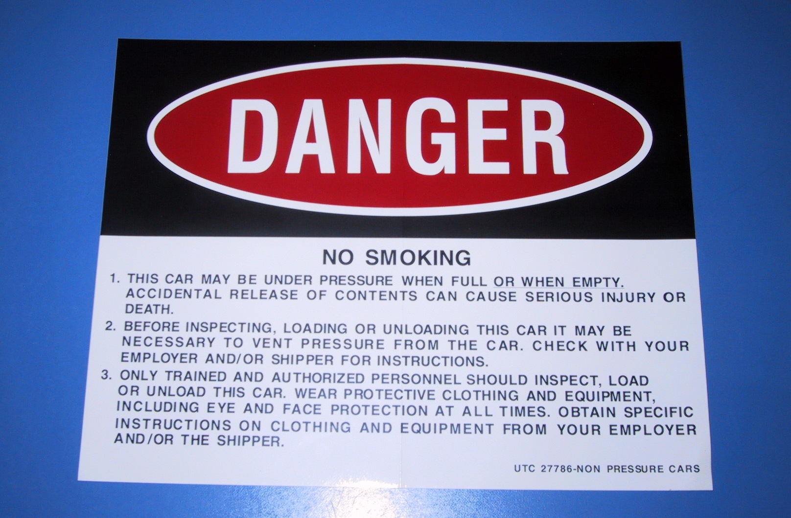 Danger Label - For Non Pressure Cars