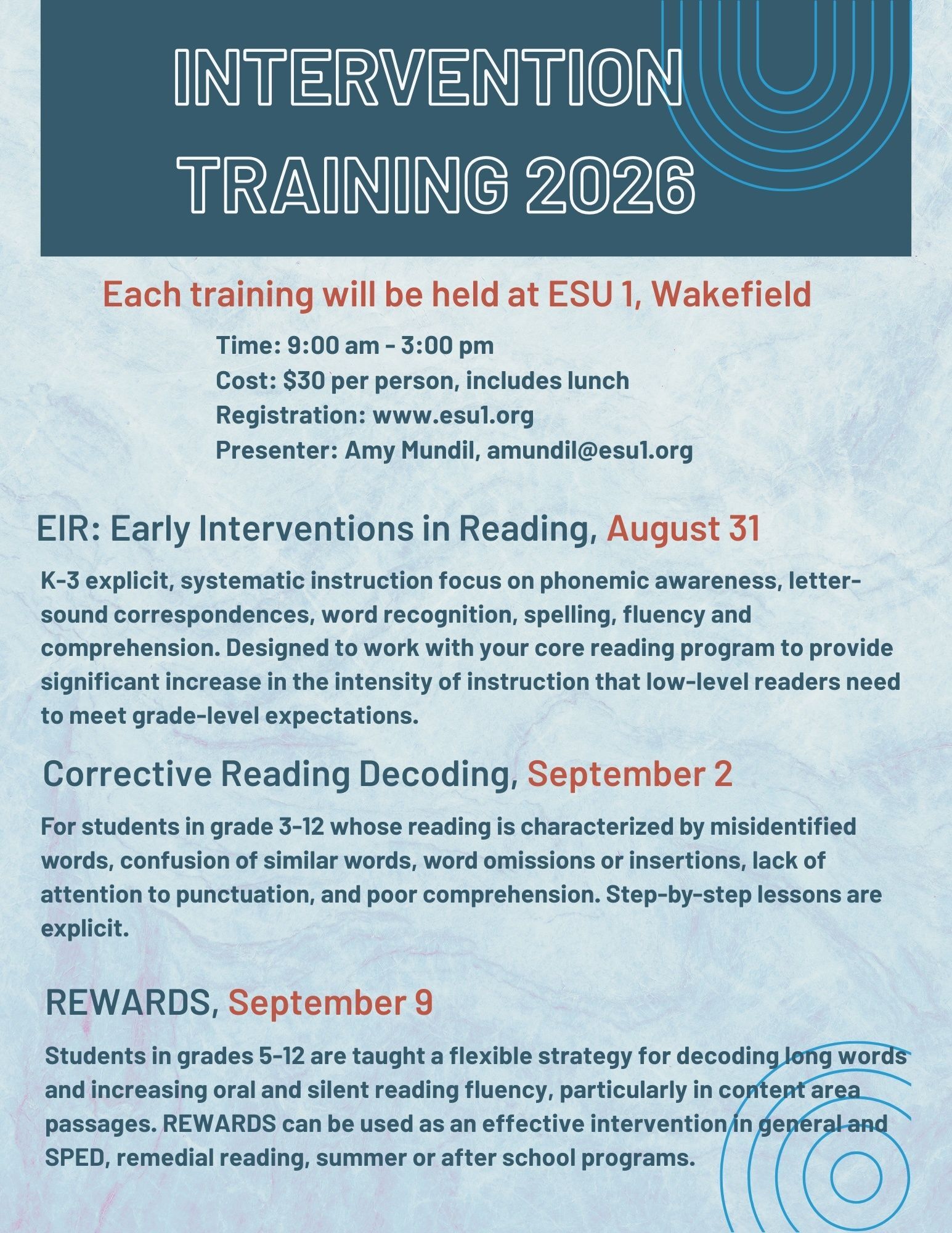 Reading Intervention Training Flyer