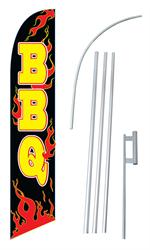 BBQ Black back with flames Swooper/Feather Flag + Pole + Ground Spike