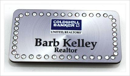 Silver Rectangle Bling Name Badge