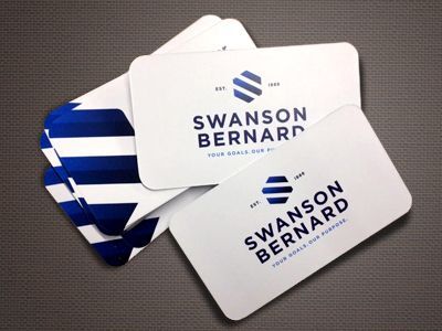 Custom round-corner business cards printed for Swanson Bernard, LLC.