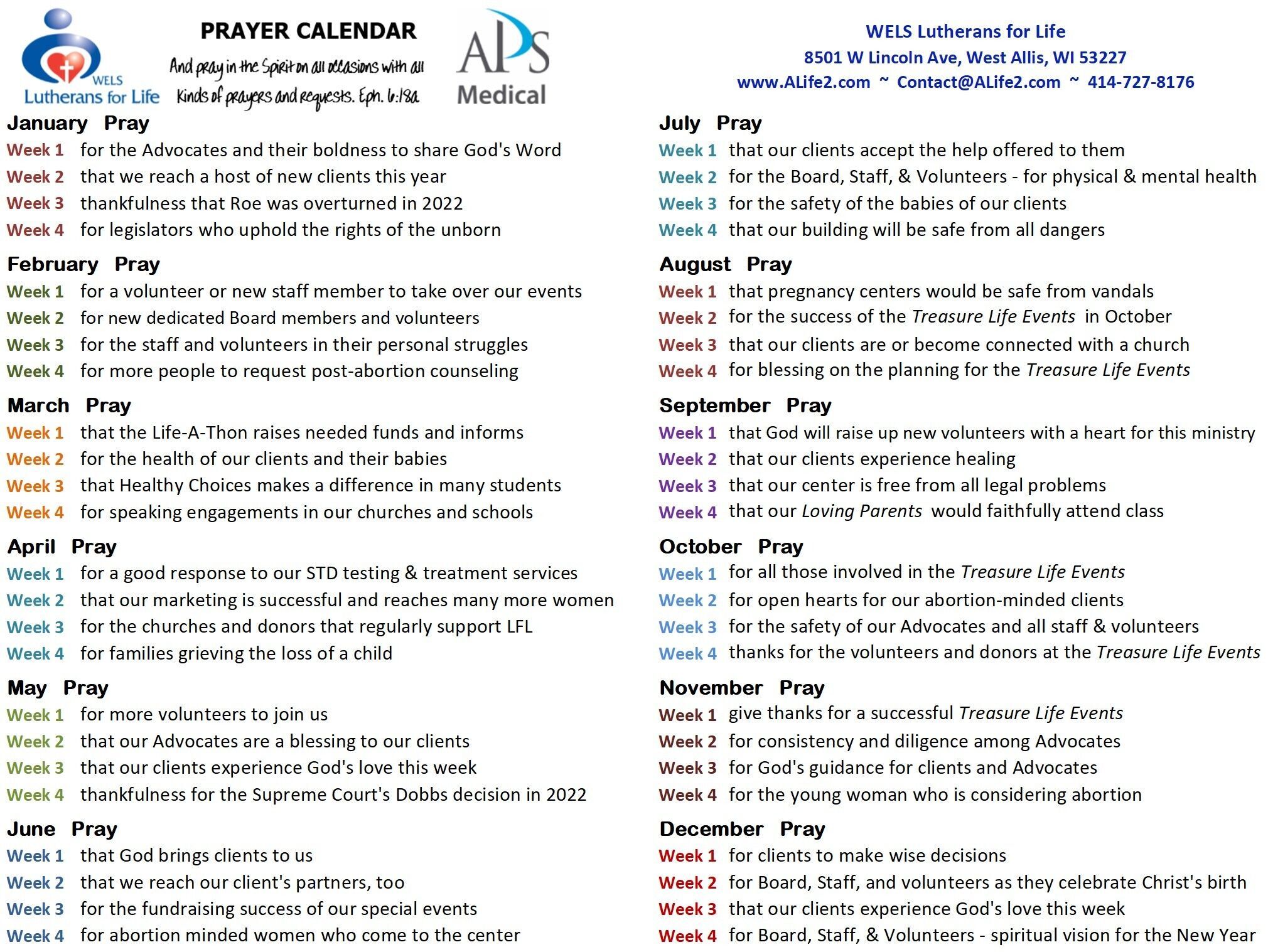 Annual Prayer Calendar