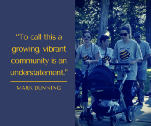 Image of group walking with Own the Equinox T-shirts. Quote: To call this a growing, vibrant community is an understatement. - Mark Dunning